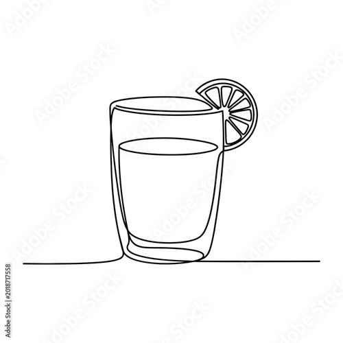 Bilde på lerret Single continuous line drawing of water glass with citrus slice garnish for refr
