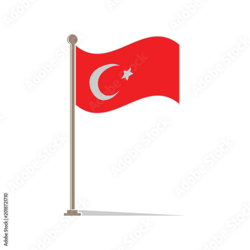Turkish flag icon waving in flat style.