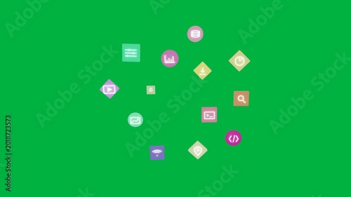 Spawn sending icons forming pulsing ring, scattering and fading on transparent bg showing features