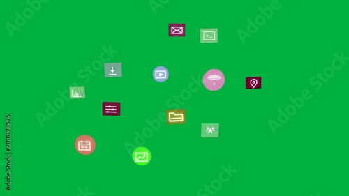 Calendar icon starting icons forming rotating set then dispersing, fading to show UI on clear stage