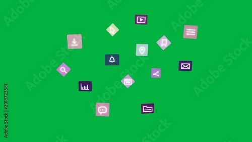 Mail popping pastel icons moving forming orbit group dispersing fading over transparent for UI