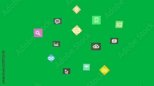 Two right icons appearing, colorful icons forming radial menu for UI collapsing on transparent bg