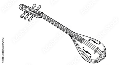 Tableau sur toile Black and white illustration of a vintage stringed musical instrument
