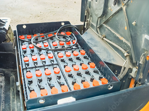 Obraz na plátně Forklift battery compartment with multiple batteries