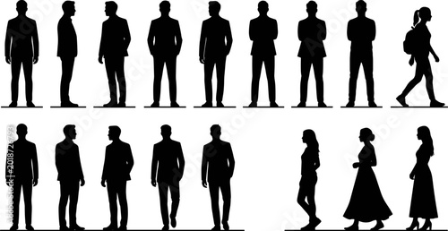 Принти на полотні Silhouettes of diverse standing figures in formal and casual attire highlighting