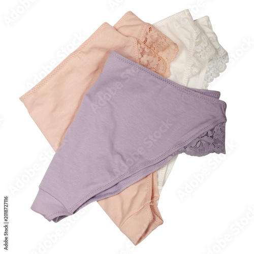 set of female panties with lace on a white background