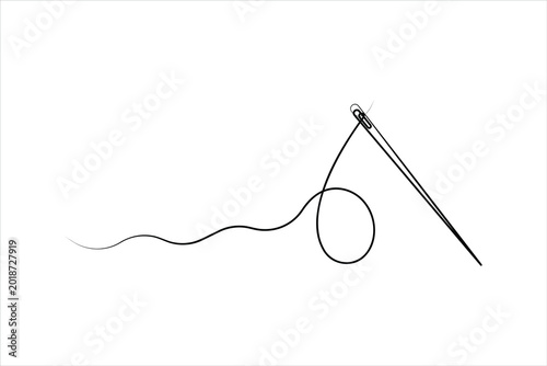 Sewing needle continuous one line drawing vector art illustration