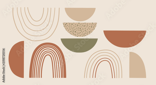 Abstract boho geometric shapes and rainbows in earth tones