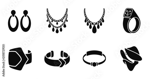 Foto Elegant Jewelry Icons Set, Precious Accessories Collection, Luxury Gemstone Neck