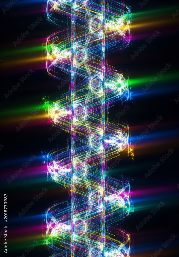 Fototapeta premium Abstract Light Pillar with Multiple Color Wavelengths on Dark