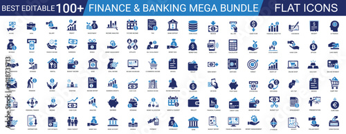 Bild auf Leinwand finance and banking solid glyph icon set