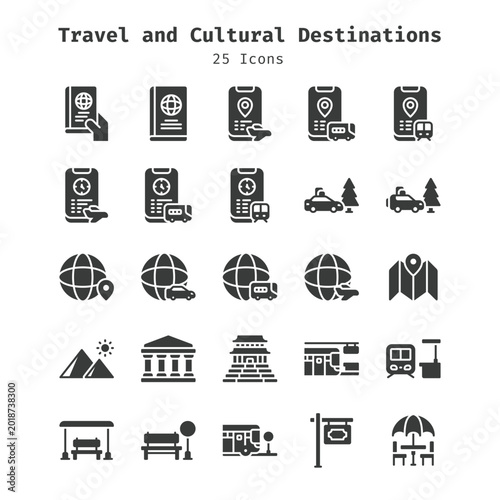 travel and cultural destinations icons collection