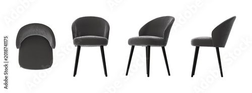 Tableau sur toile Elegant gray upholstered dining chair with curved back design