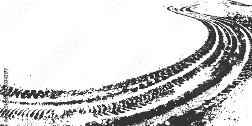 Bild auf Leinwand Curving off-road tire tracks winding through dirt and mud vector illustration with rough grunge texture