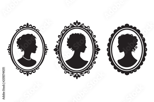 Photos Vintage cameo silhouette set of three elegant women, Victorian profile portraits