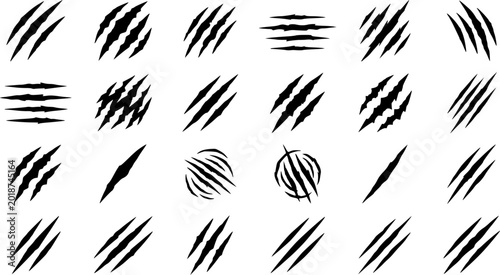 Claw mark vector silhouette set. Claws beast ripped marks.
