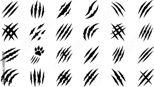 Claw mark vector silhouette set. Claws beast ripped marks.
