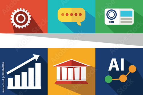 Business and technology icons for finance and innovation