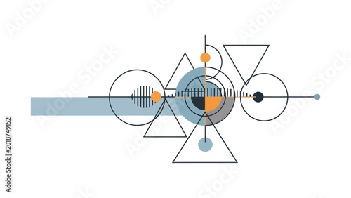 Abstract geometric composition with circles triangles and lines.