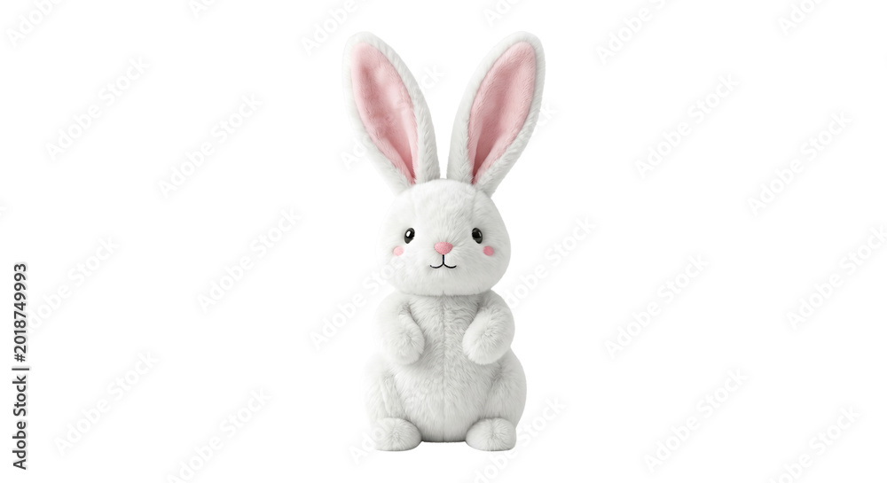 Fototapeta premium Adorable white bunny plush toy with pink ears