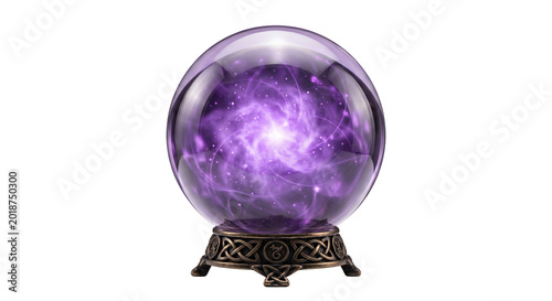 Fotografie Magic purple crystal ball on ornate celtic stand