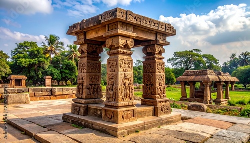 Ornate stone pillar ruins
