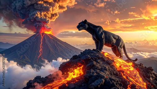 Panther on volcanic peak