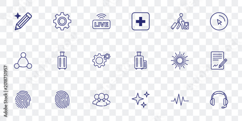 Modern Line Art Icon Set for Business, Technology, Travel and Communication Vector UI UX Design Elements