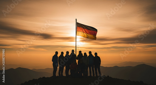 German flag sunset silhouette patriotic scene for 15 august commemoration national day concepts