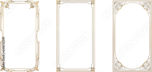 Three Vertical Art Nouveau Style Frames in Gold Tones