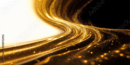 Fotografie An abstract golden background features a 3d winding curve design where a light w