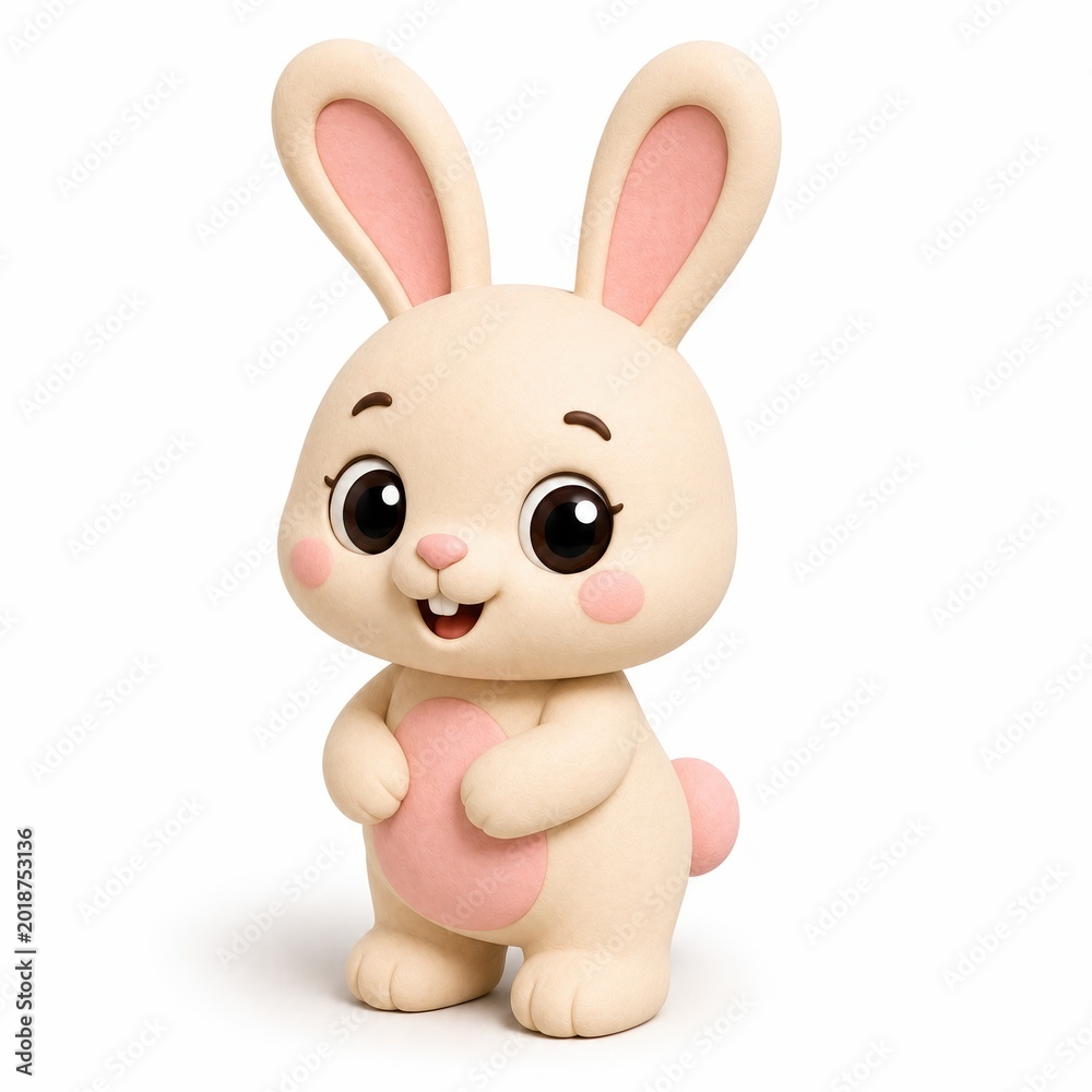 Obraz premium Charming cartoon bunny rabbit figurine with long pink ears toy animal adorable