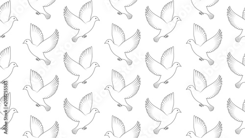 Photos Seamless pattern vector featuring widespread white peace doves in flying side poses on a transparent background