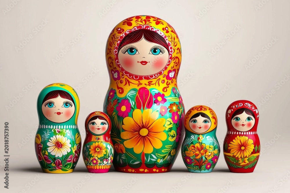 Fototapeta premium Vibrant Matrioshka Dolls Showcasing Traditional Russian Artistry