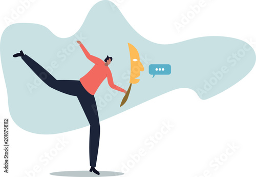 Cuadro en lienzo Dishonesty, lies or scam, fraud or fake hiding behind disguise mask, business cheating or suspicion false or fake news