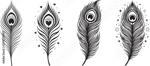 Tableau sur toile Decorative Peacock Feather Collection Featuring Elegant Heart Inspired Artistic