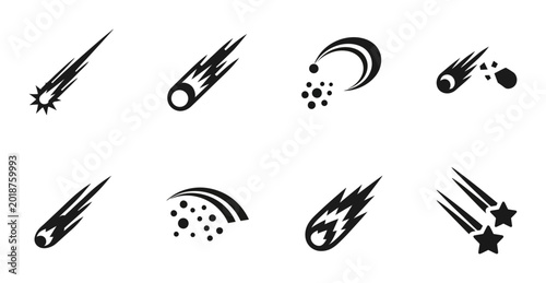 Meteor Shower Icons, Comet Vector Graphics, Shooting Stars Set, Celestial Event Symbols, Space Astronomy Collection