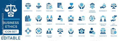 Cuadro en lienzo Business ethics icon set