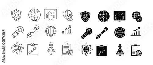 Billede på lærred Set of icons representing business technology and global connectivity concepts
