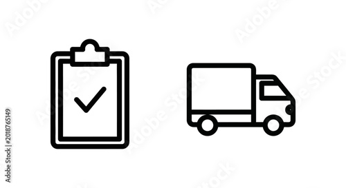 Order checklist and delivery truck icon set with checklist delivery shipping logistics transport clipboard business transportation dispatch management commercial fulfillment tracking
