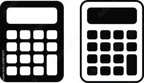 Bild auf Leinwand Calculator icon, illustration, two simple black and white calculator icons displayed on clean background for finance education and accounting design concepts
