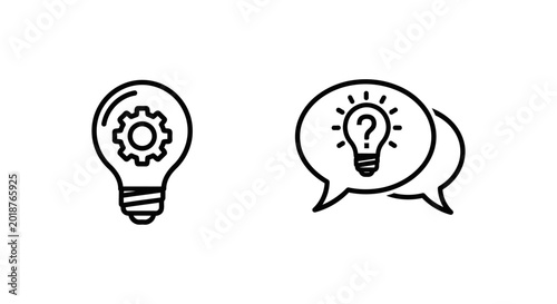 Ai and smart suggestion lightbulb idea icon set with suggestion lightbulb brainstorm intelligence innovation question dialogue creativity solution strategy computer minimalist pictogram