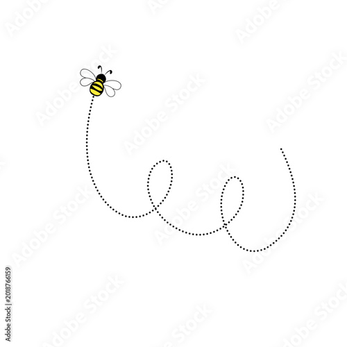 Cuadro en lienzo Bee on dotted route, bumblebee fly on dotted line path