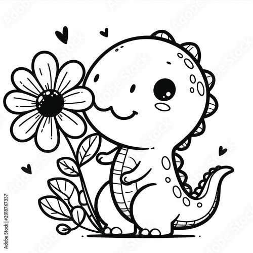 cute dino coloring kid sheet black and white