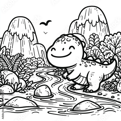 cute dino coloring kid sheet black and white