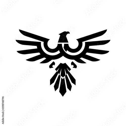 Black eagle logo design template, Simple hawk icon vector concept, Flying bird graphic symbol