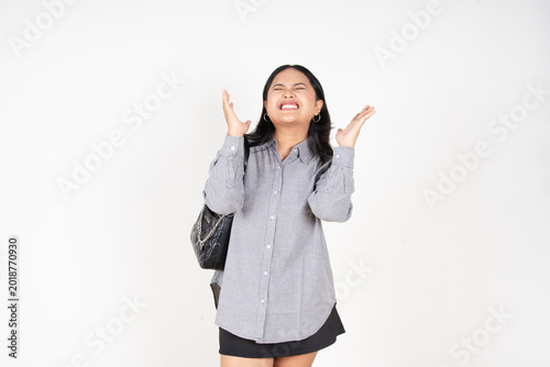 Εκτύπωση καμβά Woman holds head, eyes closed, face contorted in distress