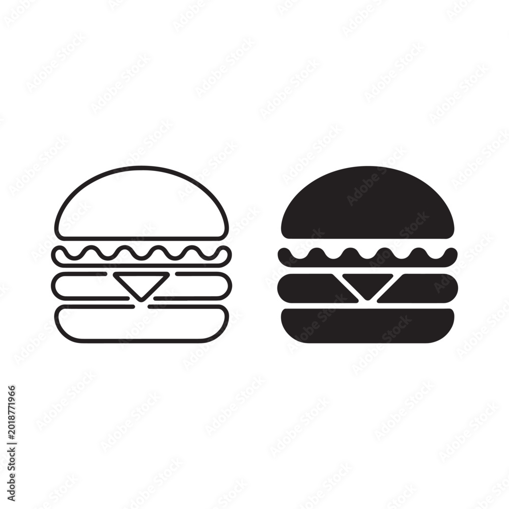 Fototapeta premium Hamburger icon set black and white linear illustration