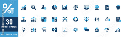 Set of 30 icons related to market analysis. icon collection. Editable bundle. Vector illustration