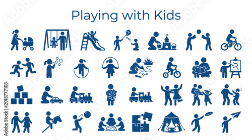 Bild auf Leinwand Collection of playful icons representing children enjoying various activities li